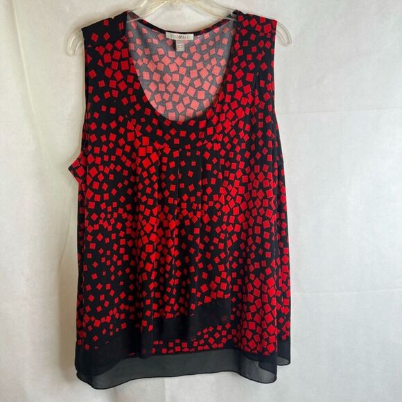 Roz & Ali Black Red Squares Pattern Scoop Neck Tank Top Plus Size 2X - Picture 9 of 9